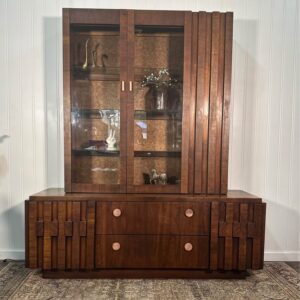 VTG Lane Staccato Brutalist Mid Century Dark Walnut Buffet and Hutch