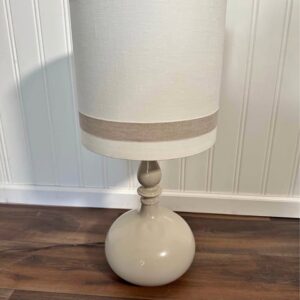 Gray Turned Farmhouse Resin Table Lamp White Shade Gray Band