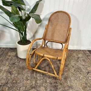 Vintage Thonet Style Large Tortoise Bamboo Bentwood Cane Rattan Rocking Arm Chair