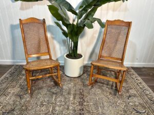 VTG Victorian Style Walnut With Cane Seat and Back Rocker Chairs Set of 2