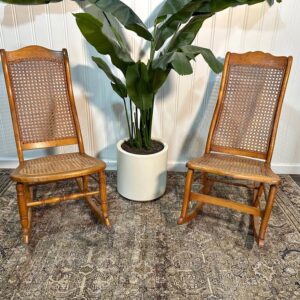 VTG Victorian Style Walnut With Cane Seat and Back Rocker Chairs Set of 2
