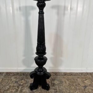 VTG Wood Carved Ornate Tall Black Painted Wood Pillar Candle Holder Plant Stand