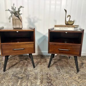 Ashley Furniture Calmoni End Table Nightstands Set of 2 Wood MCM Style USB Ports