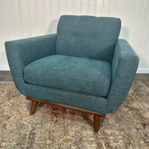 Topaz Chair MCM Style Teal Fabric Wood Base ArmChair